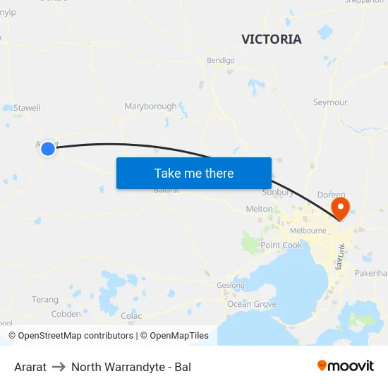 Ararat to North Warrandyte - Bal map