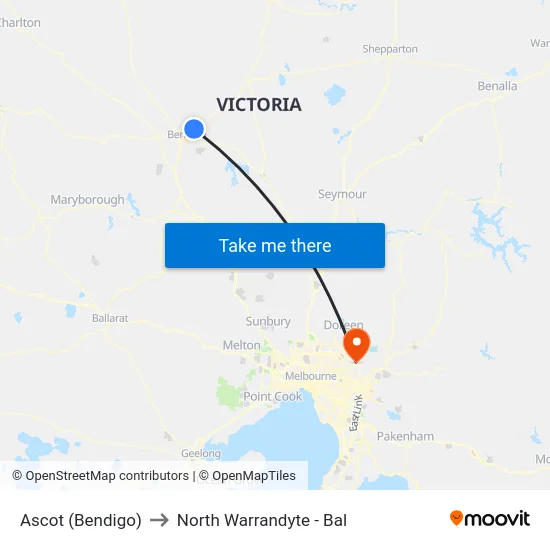 Ascot (Bendigo) to North Warrandyte - Bal map