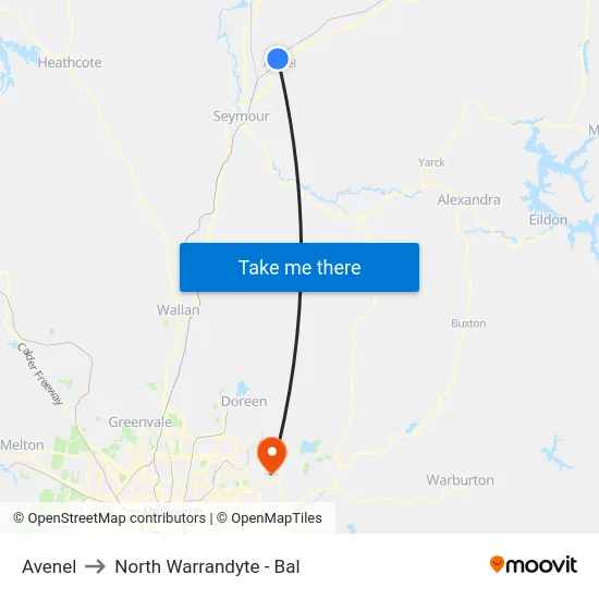 Avenel to North Warrandyte - Bal map