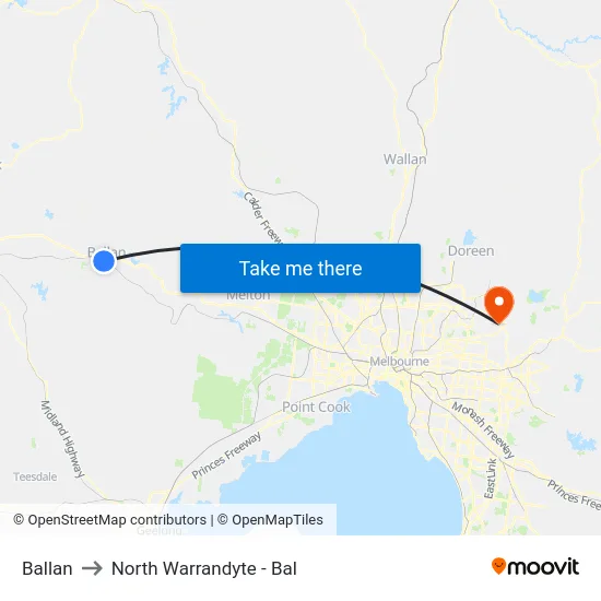 Ballan to North Warrandyte - Bal map