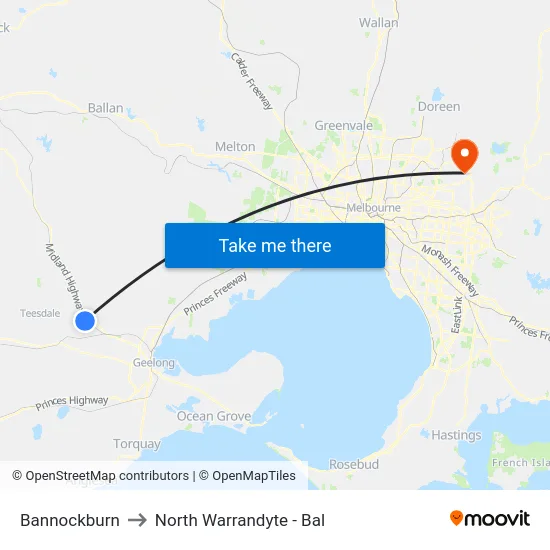 Bannockburn to North Warrandyte - Bal map