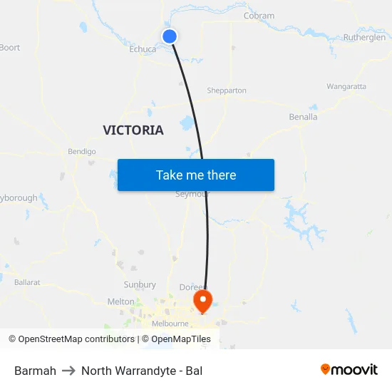 Barmah to North Warrandyte - Bal map