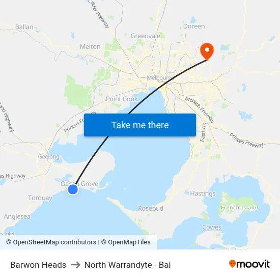 Barwon Heads to North Warrandyte - Bal map
