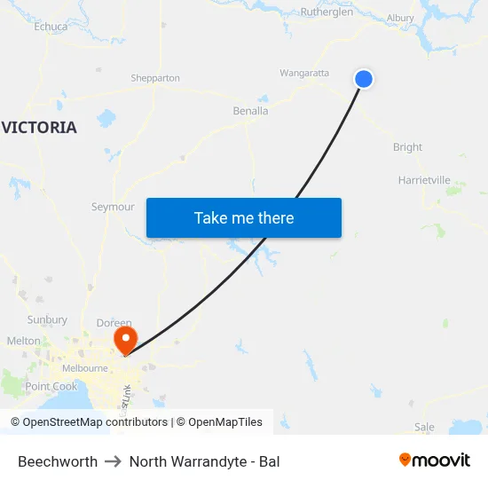 Beechworth to North Warrandyte - Bal map
