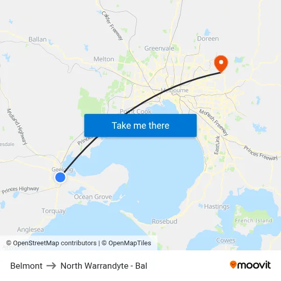 Belmont to North Warrandyte - Bal map