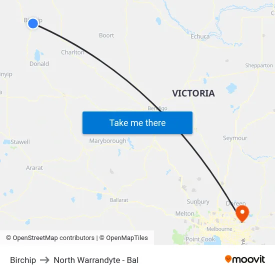 Birchip to North Warrandyte - Bal map