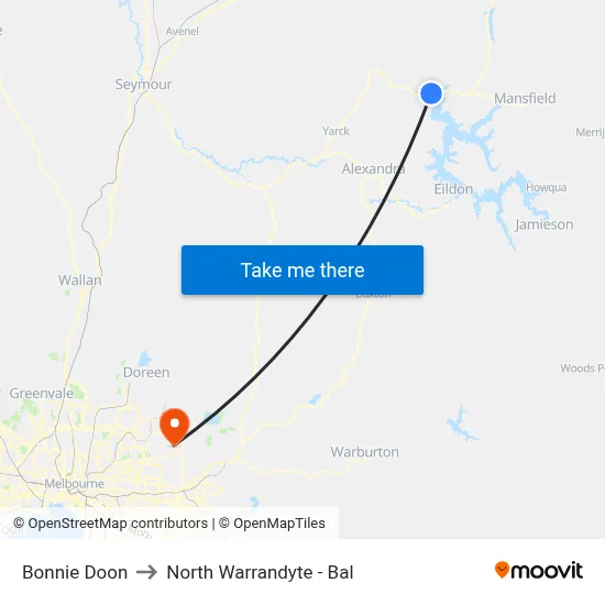 Bonnie Doon to North Warrandyte - Bal map