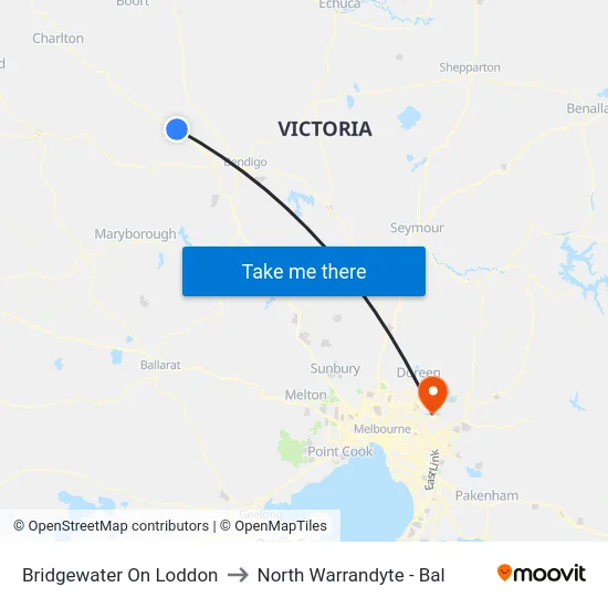 Bridgewater On Loddon to North Warrandyte - Bal map