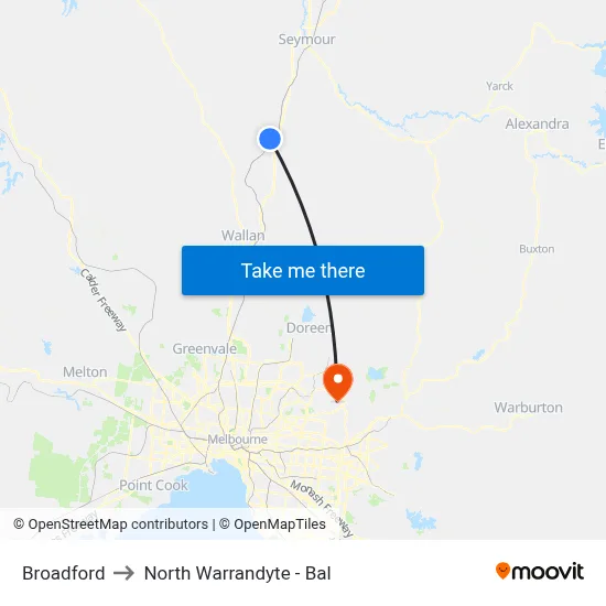 Broadford to North Warrandyte - Bal map