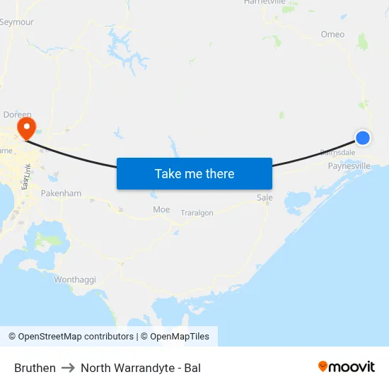 Bruthen to North Warrandyte - Bal map