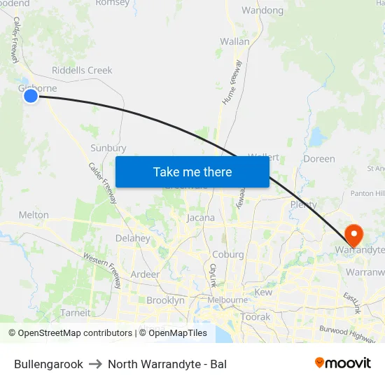 Bullengarook to North Warrandyte - Bal map