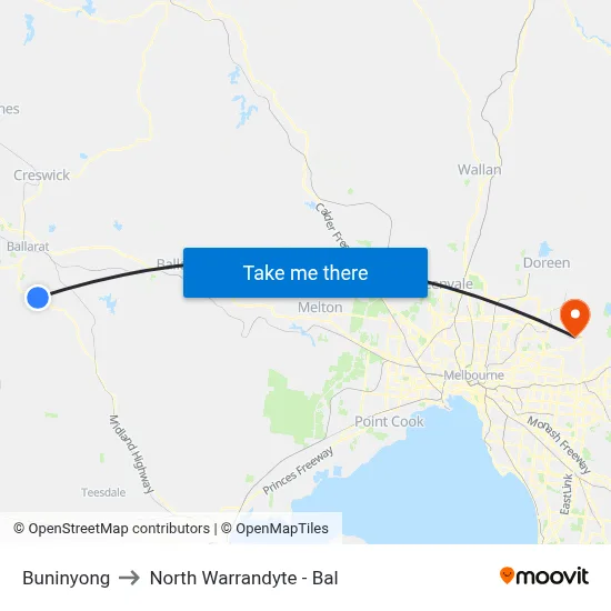 Buninyong to North Warrandyte - Bal map