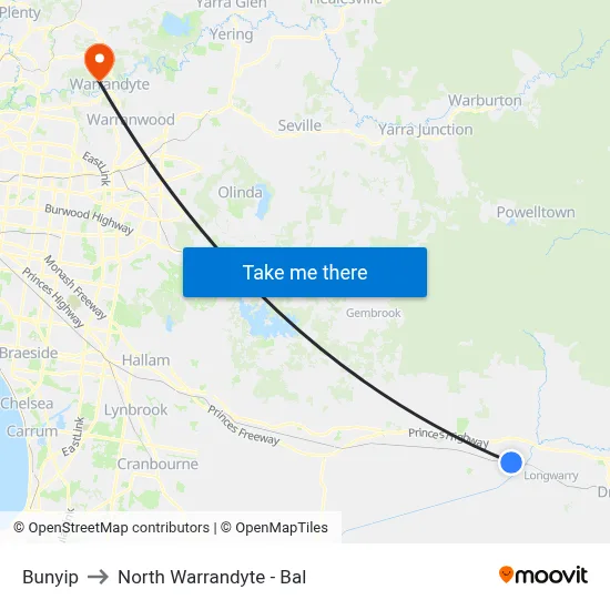 Bunyip to North Warrandyte - Bal map