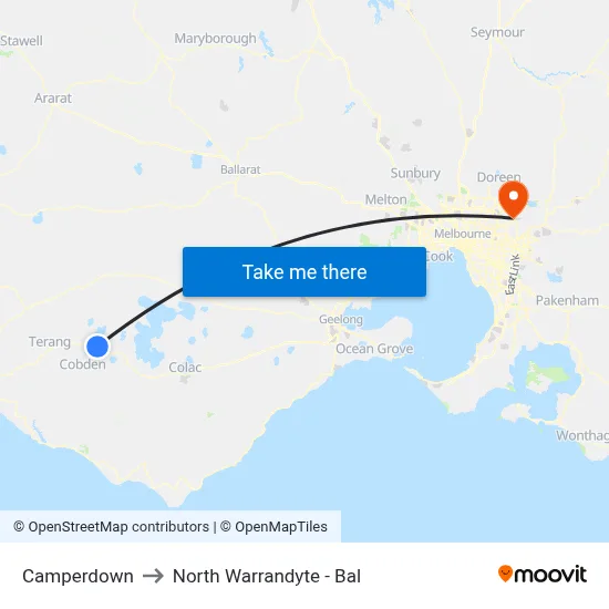 Camperdown to North Warrandyte - Bal map