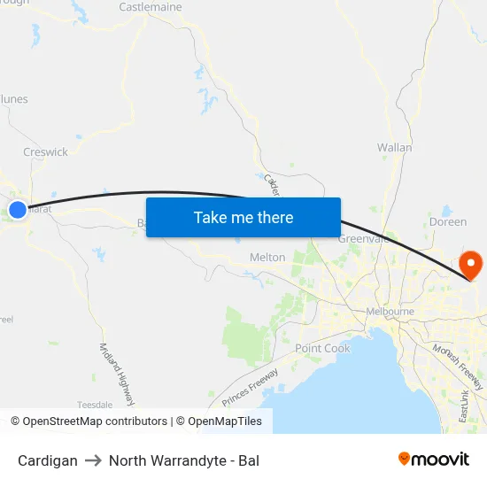 Cardigan to North Warrandyte - Bal map