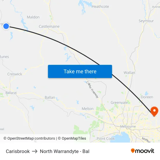 Carisbrook to North Warrandyte - Bal map