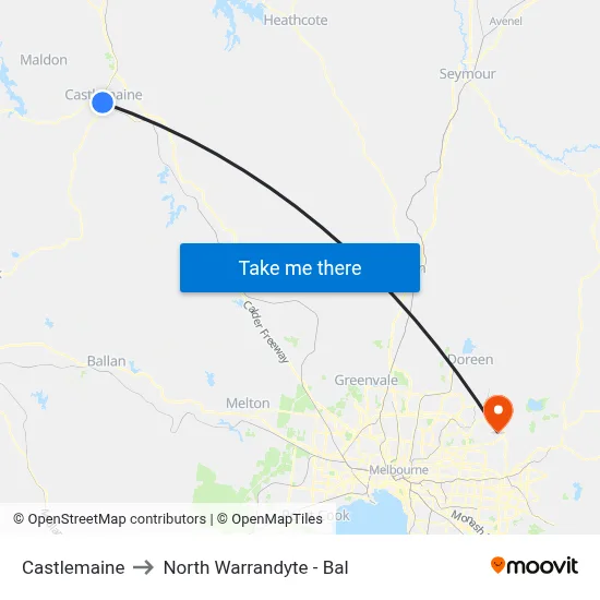 Castlemaine to North Warrandyte - Bal map