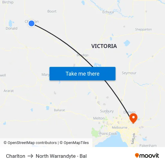 Charlton to North Warrandyte - Bal map