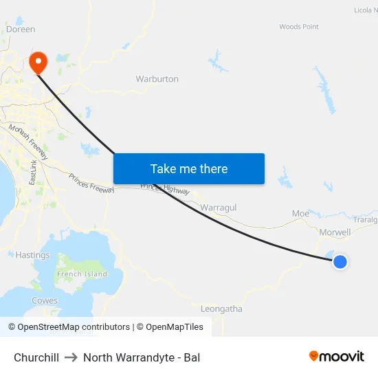 Churchill to North Warrandyte - Bal map