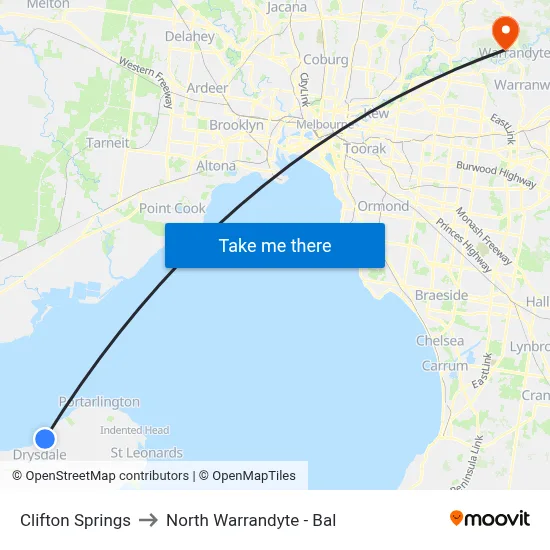 Clifton Springs to North Warrandyte - Bal map