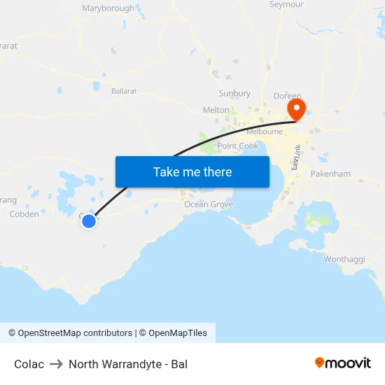 Colac to North Warrandyte - Bal map