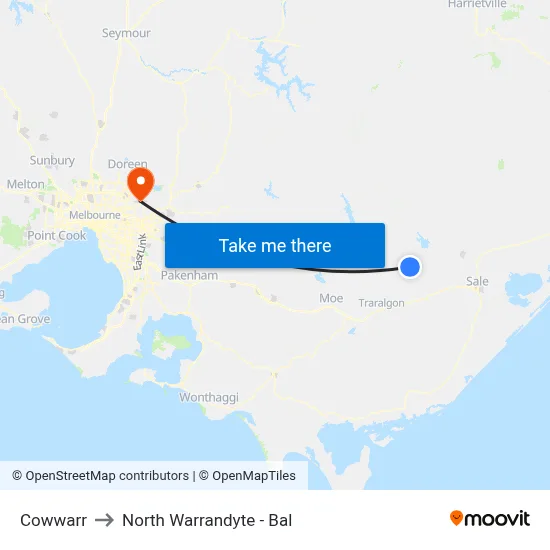 Cowwarr to North Warrandyte - Bal map