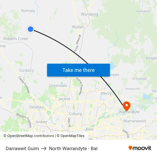 Darraweit Guim to North Warrandyte - Bal map