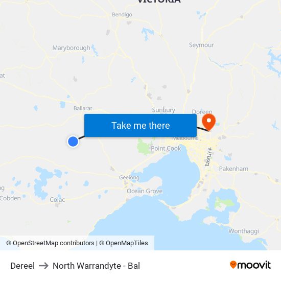 Dereel to North Warrandyte - Bal map