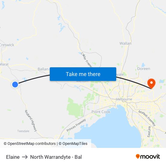 Elaine to North Warrandyte - Bal map