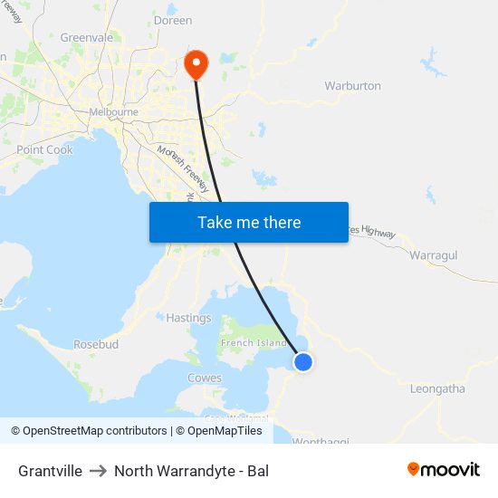 Grantville to North Warrandyte - Bal map