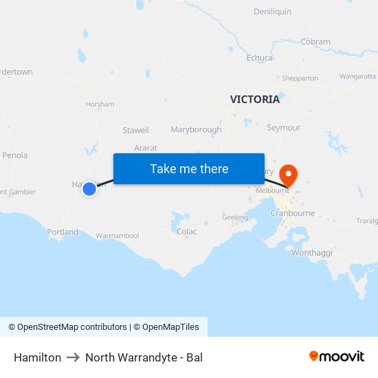 Hamilton to North Warrandyte - Bal map