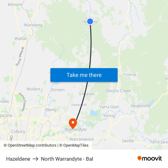 Hazeldene to North Warrandyte - Bal map