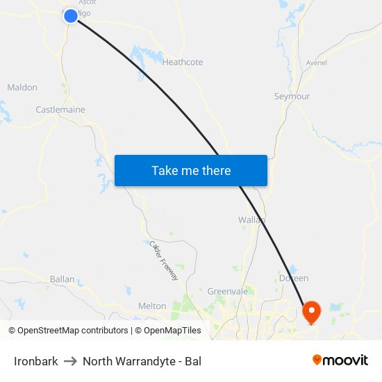 Ironbark to North Warrandyte - Bal map