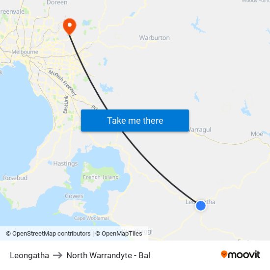 Leongatha to North Warrandyte - Bal map