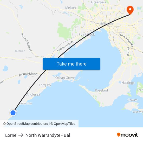 Lorne to North Warrandyte - Bal map