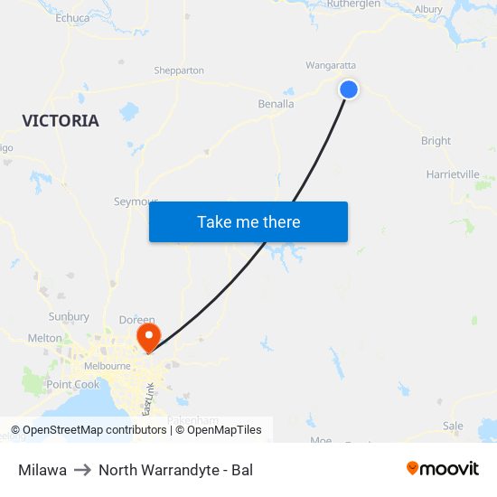 Milawa to North Warrandyte - Bal map