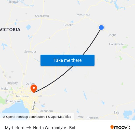 Myrtleford to North Warrandyte - Bal map