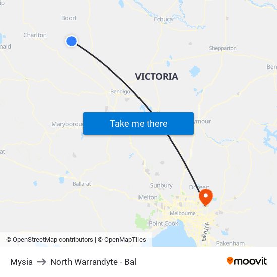 Mysia to North Warrandyte - Bal map