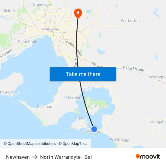 Newhaven to North Warrandyte - Bal map
