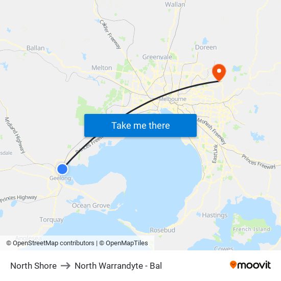 North Shore to North Warrandyte - Bal map