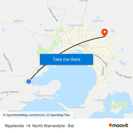 Rippleside to North Warrandyte - Bal map