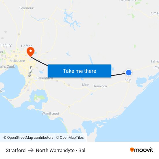 Stratford to North Warrandyte - Bal map