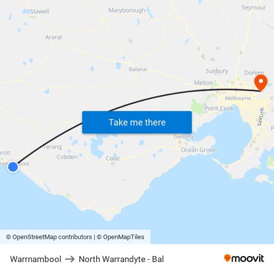 Warrnambool to North Warrandyte - Bal map