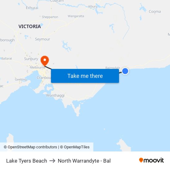 Lake Tyers Beach to North Warrandyte - Bal map