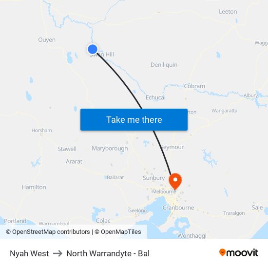 Nyah West to North Warrandyte - Bal map