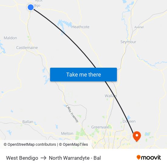 West Bendigo to North Warrandyte - Bal map