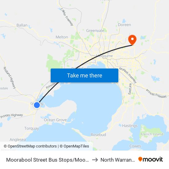 Moorabool Street Bus Stops/Moorabool St (Geelong) to North Warrandyte - Bal map