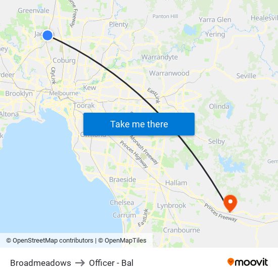Broadmeadows to Officer - Bal map