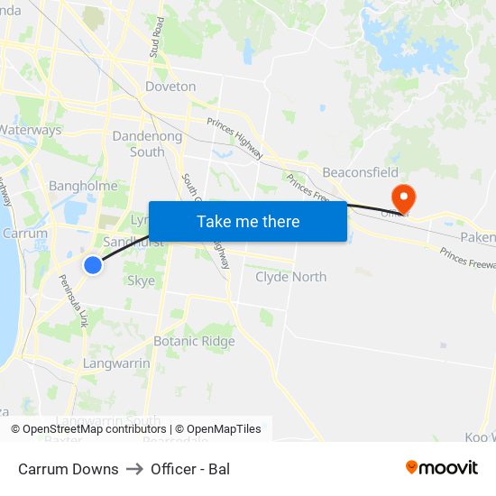 Carrum Downs to Officer - Bal map