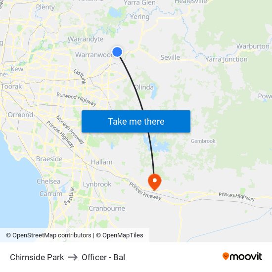 Chirnside Park to Officer - Bal map